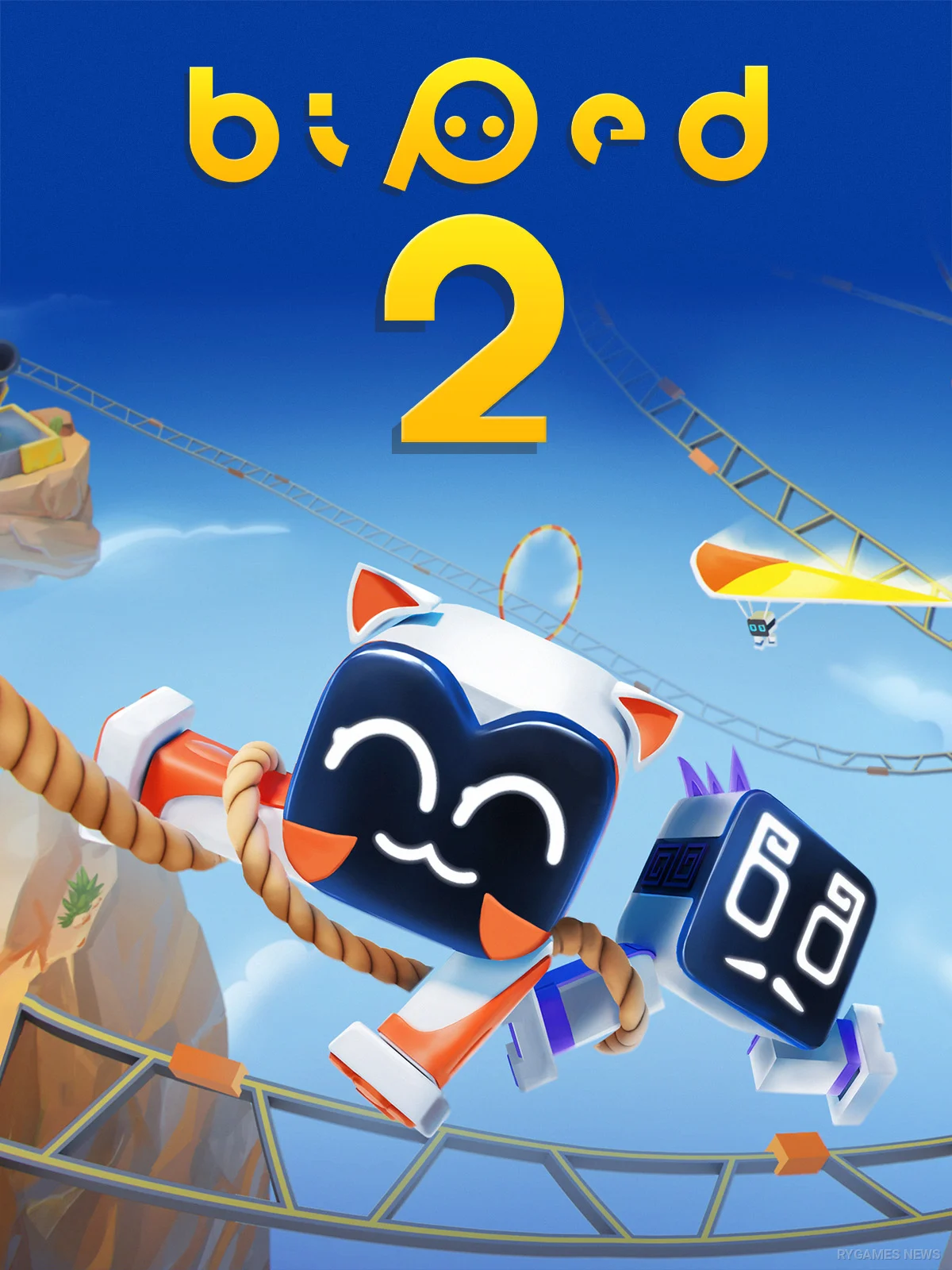 Key visual Biped 2 menampilkan robot bipedal dalam petualangan co-op