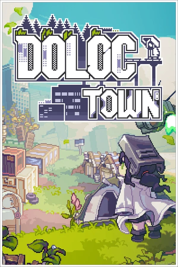 Key art Doloc Town menampilkan dunia farming post-apocalyptic dengan gaya pixel art