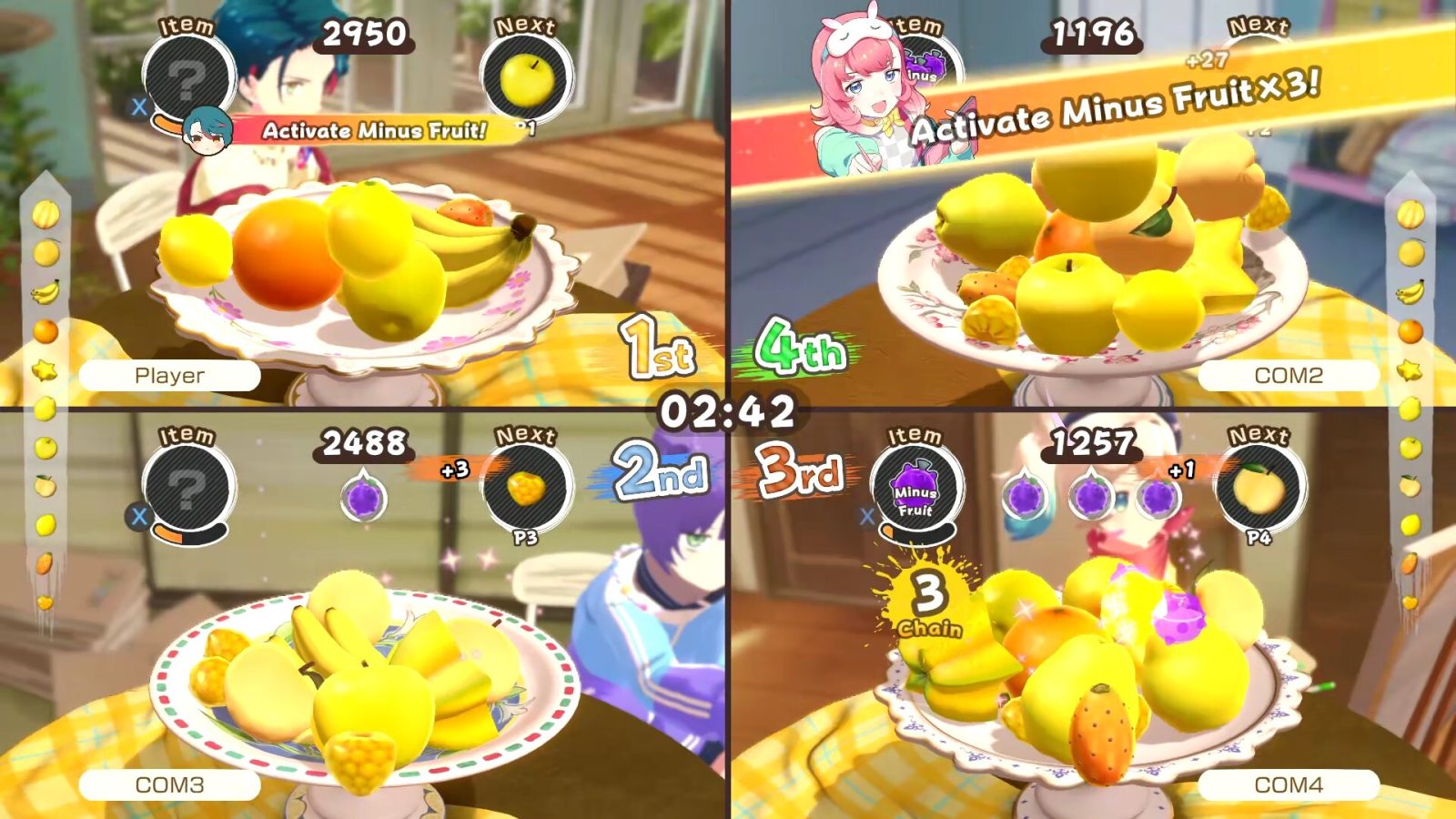 Mode battle membuat permainan menumpuk buah terasa jauh lebih heboh dan tidak terduga dibanding mode solo biasa