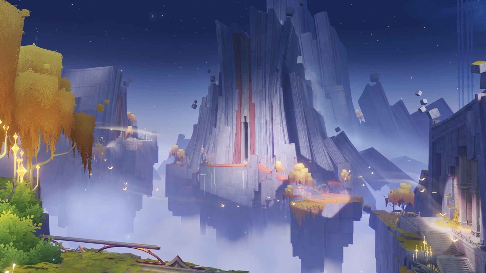 Tampilan area Temple of Space yang menghubungkan berbagai peradaban dan misteri besar Teyvat