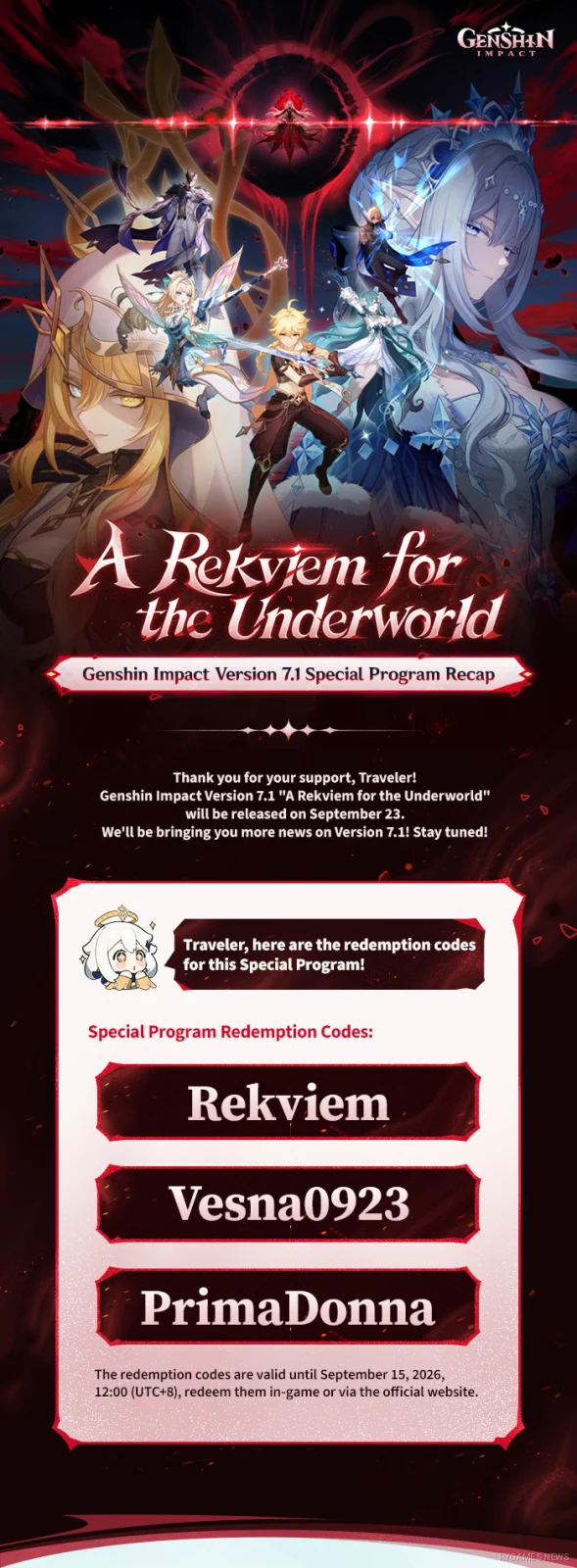 Genshin Impact Version 7.1 Special Program Recap dan Redemption Codes