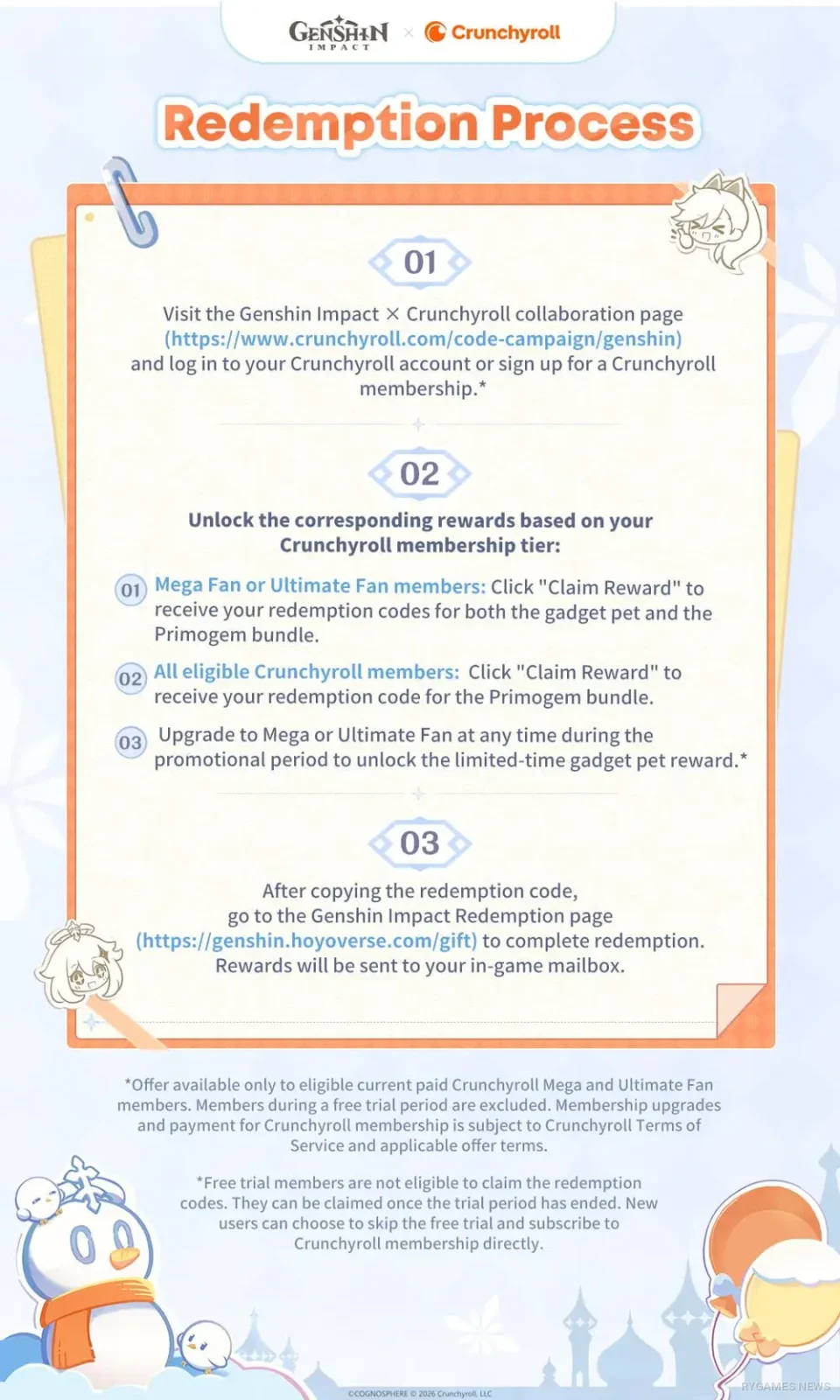 Pengumuman kolaborasi Genshin Impact x Crunchyroll yang hadir bersama Version 7.0 dan event Snezhnaya. - gambar 3