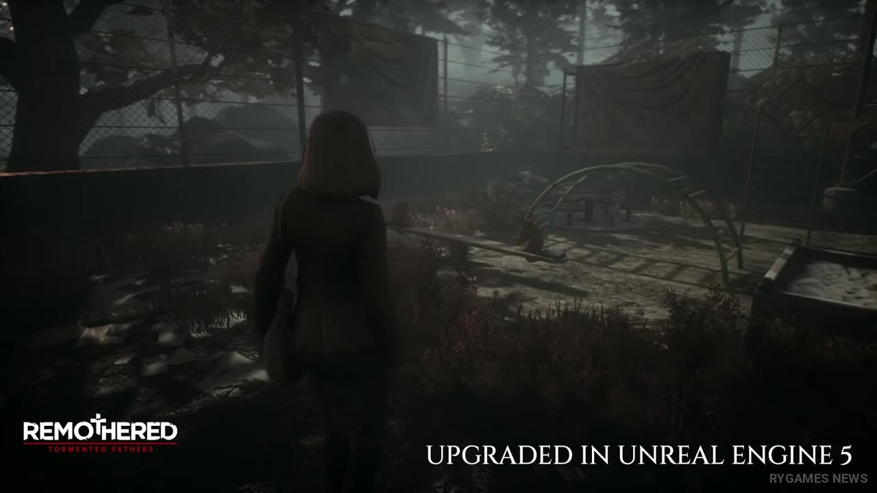 Screenshot Remothered: Broken Porcelain Remastered menampilkan Ashmann Inn, stealth horror, stalker, dan visual UE5 - gambar 4
