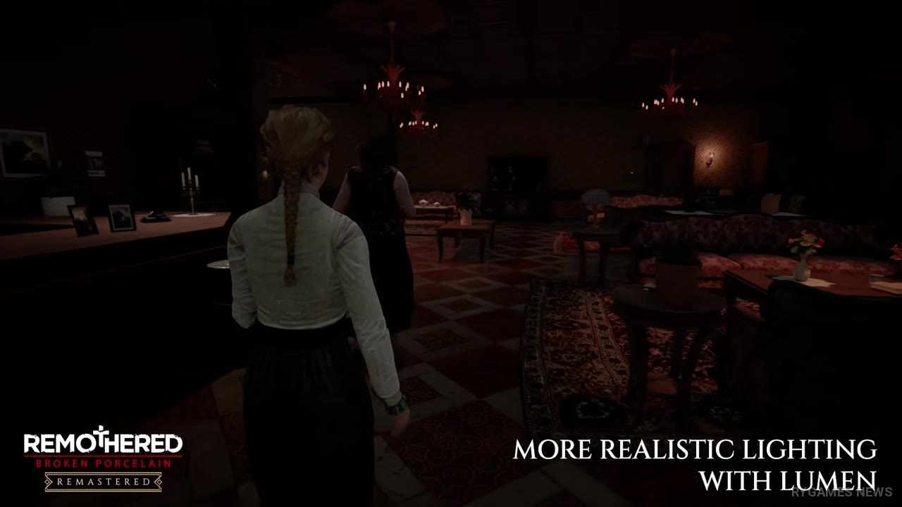 Screenshot Remothered: Broken Porcelain Remastered menampilkan Ashmann Inn, stealth horror, stalker, dan visual UE5 - gambar 8