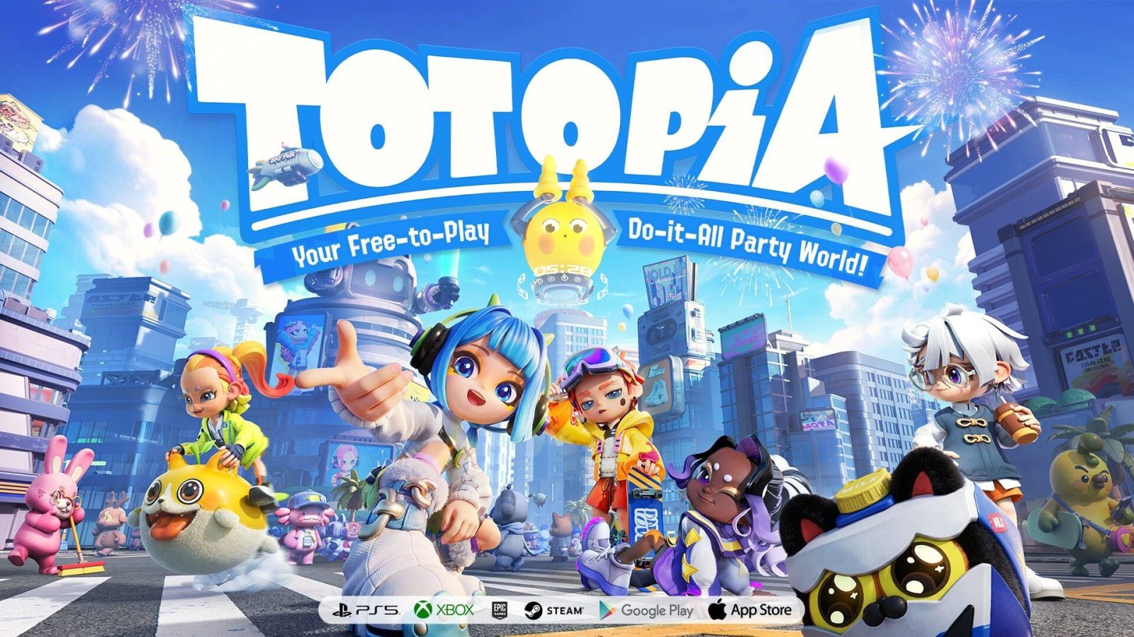 Visual utama Totopia dengan dunia penuh warna dan karakter bergaya lucu