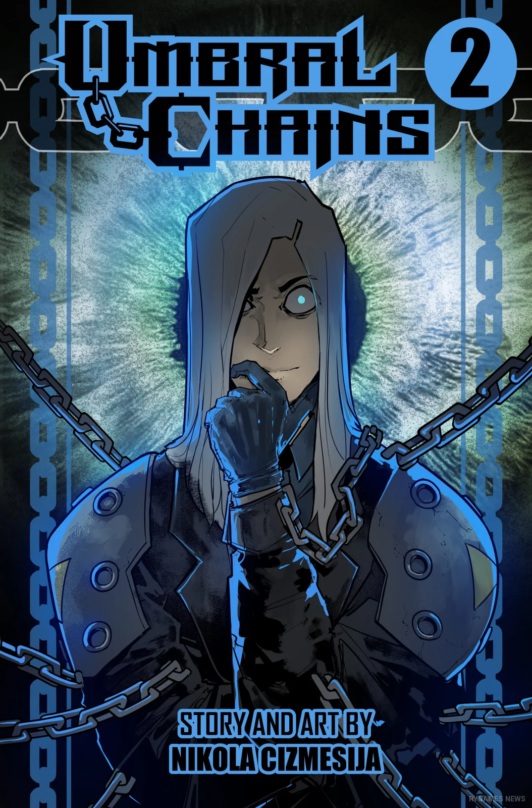 Cover UMBRAL CHAINS menampilkan karakter utama dengan rantai dan aura action horror